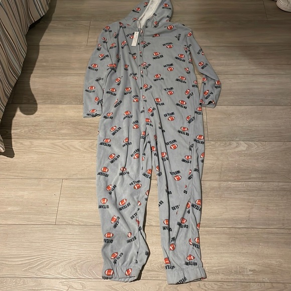 NWT Poof! warm & cozy onesie “go team” football pajamas in size large - Picture 1 of 4